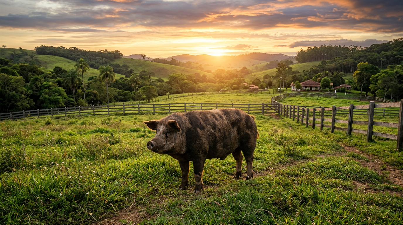 Porco caipira criado solto